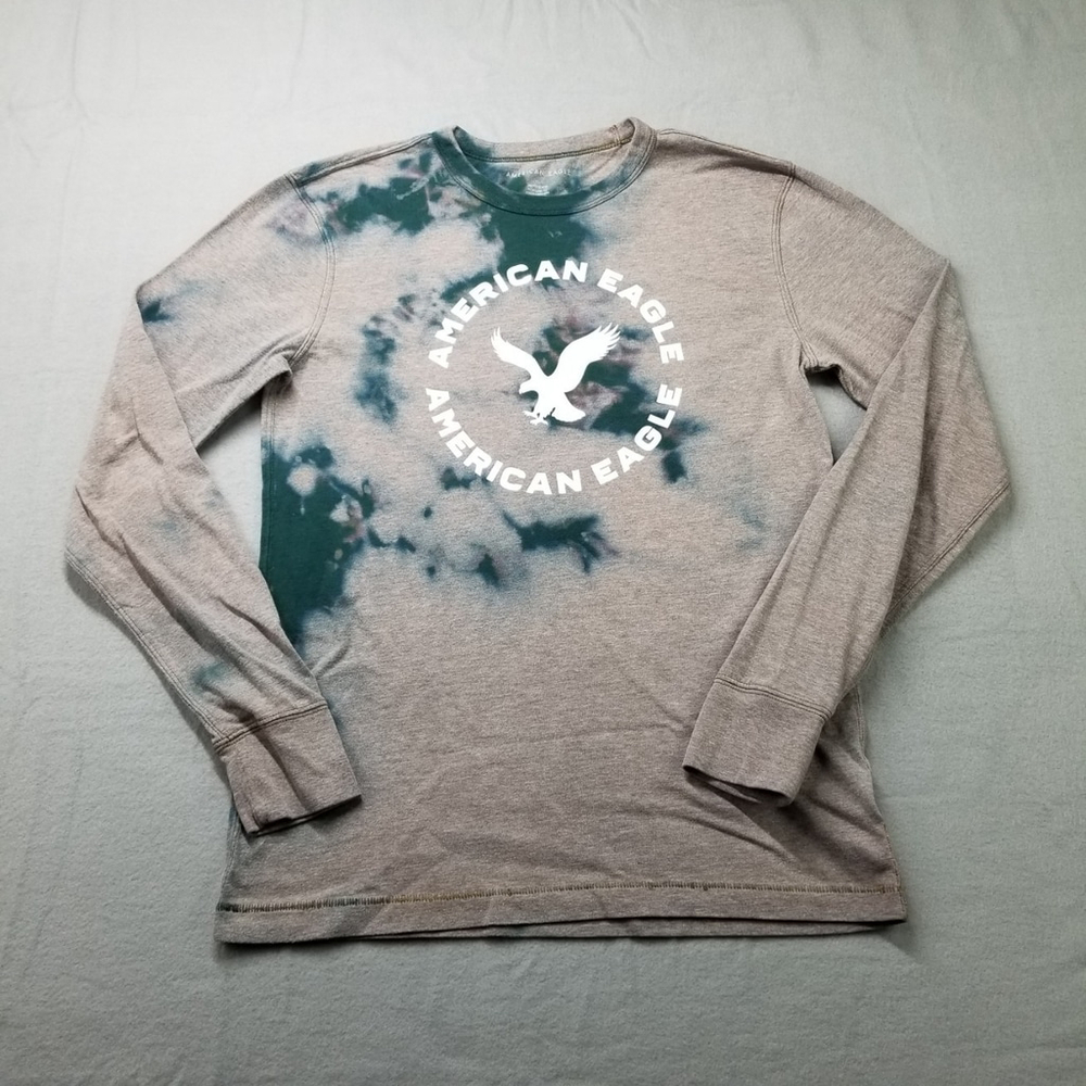 American Eagle T-Shirt Womens Size XS Green Tie Dye Long Sleeve Cotton Blend